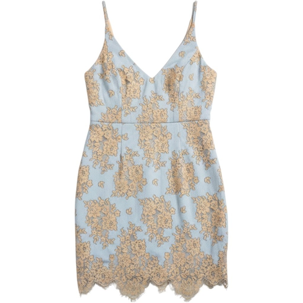 Minuet Blue Peach Lace Slip Dress Spaghetti‎ Strap Scalloped Sz L